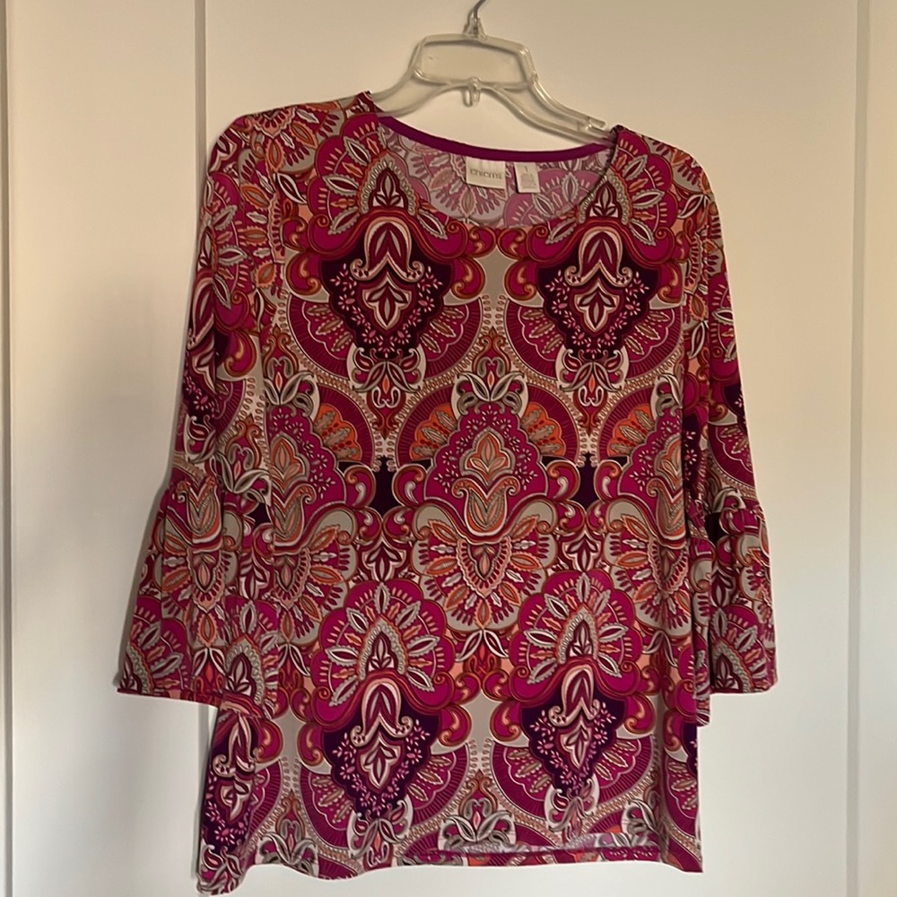 Chico’s colorful pink/purple/orange top size 1 / US 8  3/4 sleeve